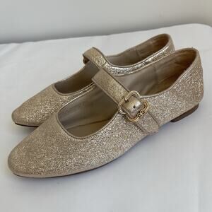 Sam Edelman Girl's Michaela Mary Jane Flats Gold Shoes Youth 4 Fancy Holiday